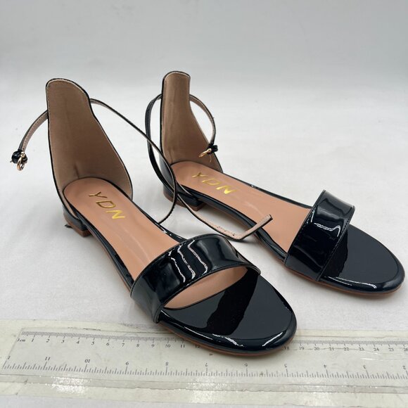 YDN Black Block Low Heel Sandals Open Toe Ankle Strap Patent Comfortable Shoes - Picture 4 of 8